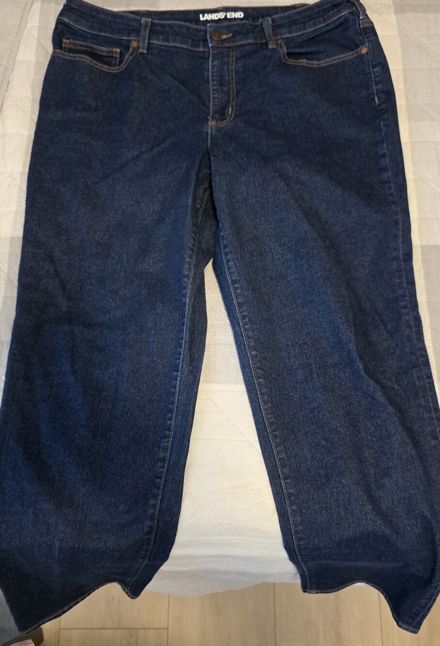Lands' End Dark Blue Denim Jeans with Contrast Stitching